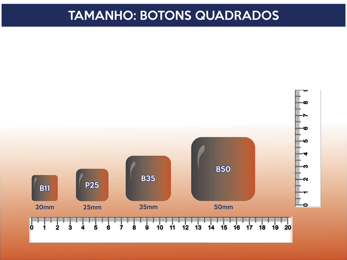 botons quadrados tabela de tamanhos