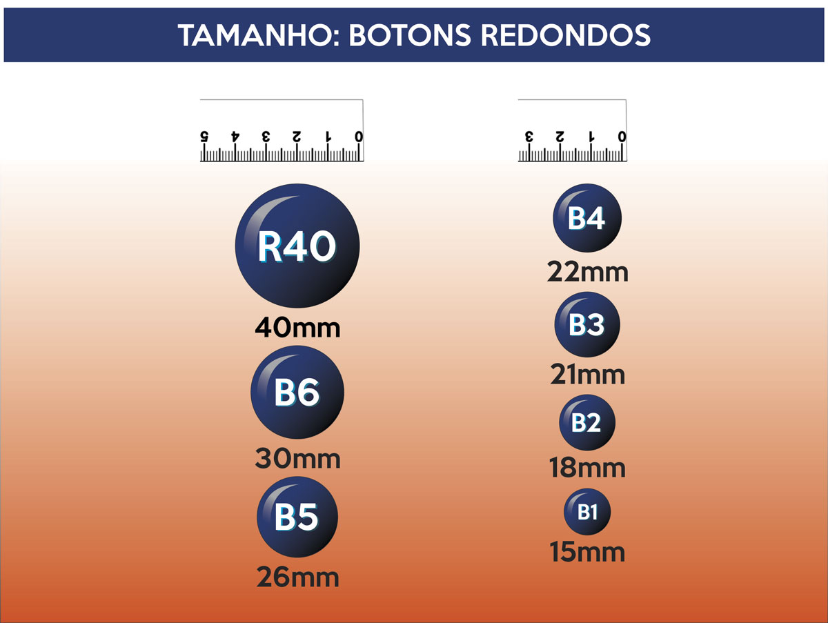 botons redondos tabela de tamanhos
